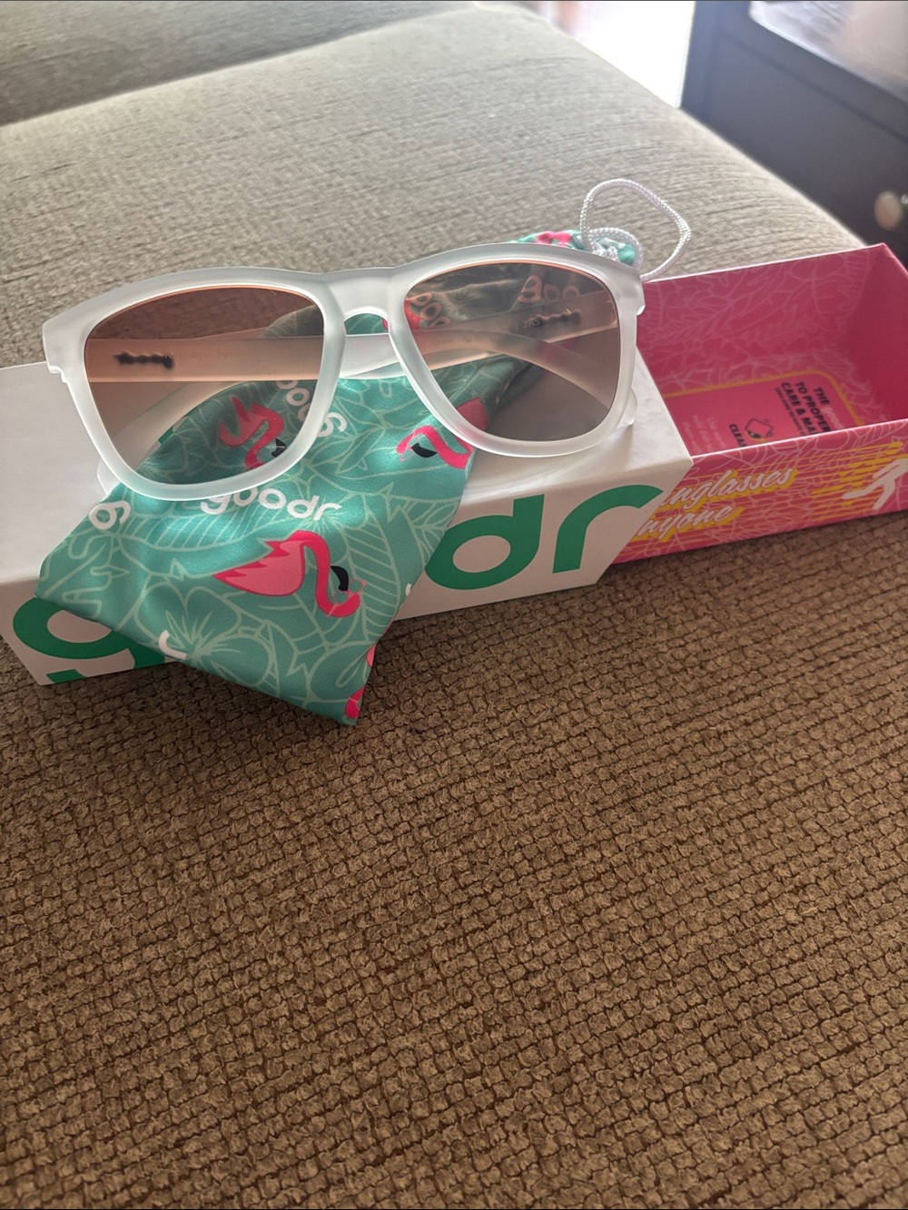 Goodr Translucent White Frame Sunglasses with Brown Gradient Lenses - Picture 3 of 6